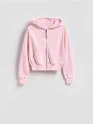 Rozpinana bluza - pastelowy róż. Czerwone bluzy damskie Reserved, l, bez wzorów, z bawełny, bez ramiączek, bez kaptura. Za 109.99 zł.