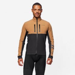 Kurtka zimowa rowerowa szosowa Van Rysel EDR Endurance. Brązowe kurtki męskie VAN RYSEL, na zimę, m, bez wzorów, z materiału, sportowe, bez kaptura. Za 359.99 zł.