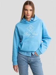 Bluza damska z haftem z kapturem niebieska Afra 401. Niebieskie bluzy damskie BIG STAR, l, bez wzorów, z dzianiny, klasyczne, bez ramiączek, z kapturem. W wyprzedaży za 199.99 zł.