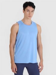 4F Tank top do biegania regular szybkoschnący męski - niebieski S. Niebieskie koszulki sportowe męskie 4F, m, bez wzorów, z dzianiny, bez ramiączek, do biegania. W wyprzedaży za 99.99 zł.