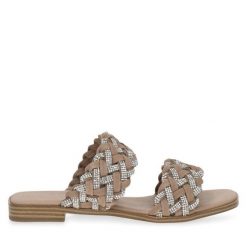 Klapki Caprice. Brązowe klapki damskie Caprice, bez wzorów, bez obcasa, bez zapięcia. Za 229.99 zł.