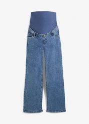 Dżinsy ciążowe z bawełny organicznej, Loose Fit. Niebieskie jeansy damskie bonprix, bez wzorów, z bawełny, moda ciążowa. Za 169.99 zł.