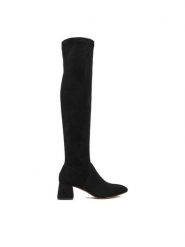 Nine West Kozaki CEO-NOURAN-01 Czarny. Czarne kozaki damskie Nine West, bez wzorów, z materiału, bez obcasa, na słupku, bez zapięcia. Za 279.99 zł.
