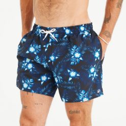 Spodenki surfingowe męskie Olaian 100 15" Hibiscus. Czarne szorty męskie OLAIAN, bez wzorów, z materiału, sportowe. Za 49.99 zł.