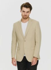 PAKO LORENTE – Lniana marynarka męska w kolorze oliwkowym. Zielone garnitury męskie Pako Lorente, m, bez wzorów, ze lnu, casualowe. Za 399.99 zł.