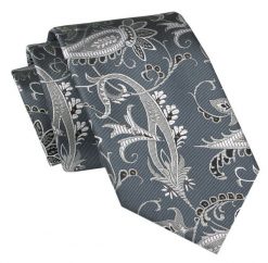 Męski Krawat Angelo di Monti - Szary w Kwiaty. Szare krawaty i muchy Angelo di Monti, bez wzorów, z tkaniny, eleganckie. Za 45.00 zł.