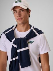 4F T-shirt slim gładki męski - biały XL. Białe t-shirty męskie 4F, m, bez wzorów, z bawełny, bez kołnierzyka, bez ramiączek. Za 69.99 zł.