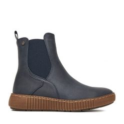 Botki Go Soft. Niebieskie botki damskie GO SOFT, bez wzorów, bez obcasa, na płaskiej podeszwie, bez zapięcia. Za 179.99 zł.
