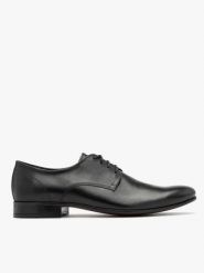 Czarne eleganckie półbuty męskie. Czarne półbuty męskie Ryłko, bez wzorów, ze skóry, bez obcasa, bez zapięcia. Za 429.99 zł.