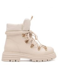 DeeZee Trzewiki LEDA WS6126-09 Beżowy. Brązowe botki damskie DeeZee, bez wzorów, z materiału, bez obcasa, na płaskiej podeszwie, bez zapięcia. Za 99.99 zł.