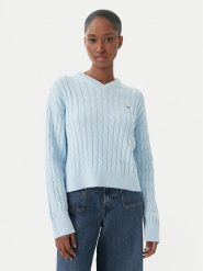 Tommy Hilfiger Sweter WW0WW48433 Niebieski jasny Regular Fit. Niebieskie swetry nierozpinane damskie Tommy Hilfiger, xl, bez wzorów, z bawełny, bez kołnierzyka, bez ramiączek. Za 649.99 zł.