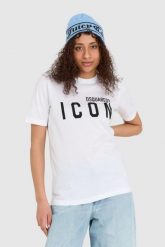 DSQUARED2 Biały t-shirt damski z logo icon. Białe t-shirty damskie Dsquared2, s, bez wzorów, z bawełny, bez kołnierzyka, bez ramiączek. W wyprzedaży za 639.99 zł.