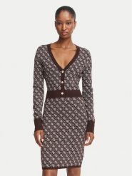 Guess Sukienka dzianinowa W6BK23 Z1422 Brązowy Slim Fit. Brązowe sukienki damskie Guess, xxl, z aplikacjami, z dzianiny, bez kołnierzyka, bez ramiączek. Za 524.99 zł.