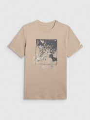 4F T-shirt regular z nadrukiem męski - beżowy S. Brązowe t-shirty męskie 4F, m, bez wzorów, z bawełny, bez kołnierzyka, bez ramiączek. Za 69.99 zł.