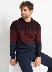 Sweter z cienkiej dzianiny z kapturem o kroju regular fit. Czerwone swetry męskie bonprix, m, bez wzorów, z dzianiny, bez kołnierzyka, bez ramiączek. Za 129.99 zł.