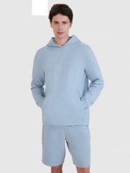 4F Bluza dresowa nierozpinana z kapturem męska - niebieska L. Niebieskie bluzy sportowe męskie 4F, l, bez wzorów, z bawełny, z kapturem. W wyprzedaży za 119.99 zł.