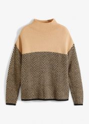 Sweter. Czarne swetry nierozpinane damskie bonprix, bez wzorów, eleganckie, bez kołnierzyka, bez ramiączek. Za 129.99 zł.