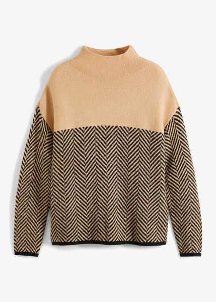 Sweter. Czarne swetry nierozpinane damskie bonprix, bez wzorów, eleganckie, bez kołnierzyka, bez ramiączek. Za 129.99 zł.