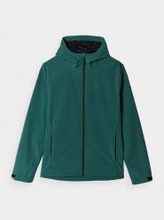 4F Kurtka softshell wiatroodporna membrana 5000 męska - zielona S. Zielone kurtki męskie 4F, na zimę, m, bez wzorów, z dzianiny, z kapturem, windstopper. W wyprzedaży za 139.99 zł.