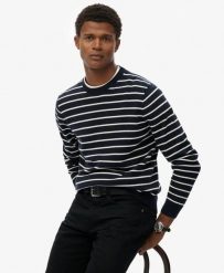 Superdry The Merchant Store – Sweter Breton z organicznej bawełny, relaxed fit. Niebieskie swetry męskie Superdry, xl, bez wzorów, z bawełny, klasyczne, bez kołnierzyka, bez ramiączek. Za 301.95 zł.