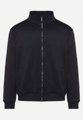 Granatowa Bluza z Bawełną Zapinana na Suwak Wykończona Polarem Oadela. Niebieskie bluzy męskie Born2be, m, bez wzorów, z bawełny, eleganckie, bez ramiączek, bez kaptura. Za 84.99 zł.