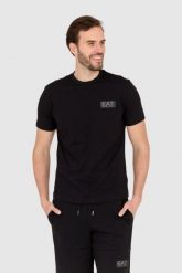 EA7 Czarny męski t-shirt z naszywką z logo. Czarne t-shirty męskie EA7 Emporio Armani, m, z aplikacjami, bez kołnierzyka, bez ramiączek. W wyprzedaży za 361.99 zł.
