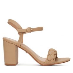 Sandały DeeZee. Brązowe sandały damskie DeeZee, bez wzorów, bez obcasa, na słupku, bez zapięcia. Za 139.99 zł.