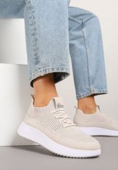 Beżowe Buty Sportowe Sneakersy z Siateczkową Cholewką Helazia. Brązowe obuwie sportowe damskie Renee, bez wzorów, z jeansu, bez zapięcia. Za 59.99 zł.