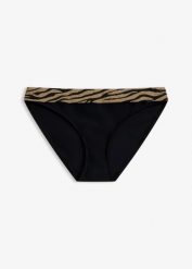 Figi bikini z błyszczącego materiału. Czarne stroje kąpielowe damskie bonprix, bez wzorów. Za 79.99 zł.