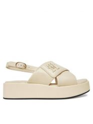 Tommy Hilfiger Sandały Th Logo Hw Padded Leather Sandal FW0FW08808 Beżowy. Brązowe sandały damskie Tommy Hilfiger, bez wzorów, ze skóry, bez obcasa, na koturnie, bez zapięcia. Za 339.99 zł.