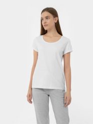 4F T-shirt regular gładki damski S. Białe t-shirty damskie 4F, s, bez wzorów, z bawełny, bez kołnierzyka, bez ramiączek. Za 49.99 zł.