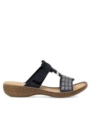 Rieker Klapki 60863-14 Granatowy. Niebieskie klapki damskie Rieker, bez wzorów, z syntetyku, bez obcasa, bez zapięcia. Za 289.99 zł.