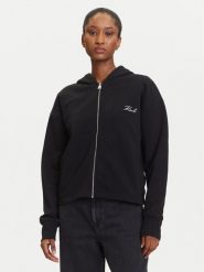 KARL LAGERFELD Bluza A3W20067 Czarny Regular Fit. Czarne bluzy damskie KARL LAGERFELD, m, bez wzorów, z bawełny, bez ramiączek, bez kaptura. Za 829.99 zł.
