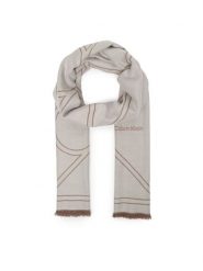 Calvin Klein Szal Emblem Repeat Lw Shawl W Fringes LV04F8074G Biały. Białe rękawiczki damskie Calvin Klein, bez wzorów, z materiału. Za 249.99 zł.