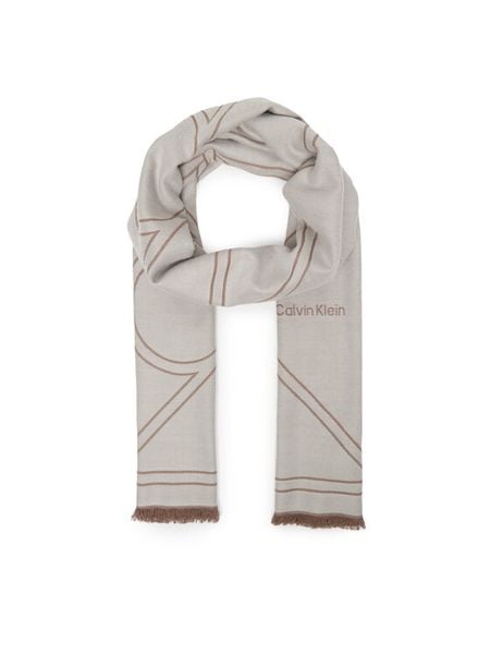 Calvin Klein Szal Emblem Repeat Lw Shawl W Fringes LV04F8074G Biały. Białe rękawiczki damskie Calvin Klein, bez wzorów, z materiału. Za 249.99 zł.