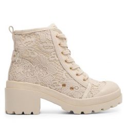 Trzewiki DeeZee. Brązowe botki damskie DeeZee, bez wzorów, bez obcasa, na słupku, bez zapięcia. Za 139.99 zł.