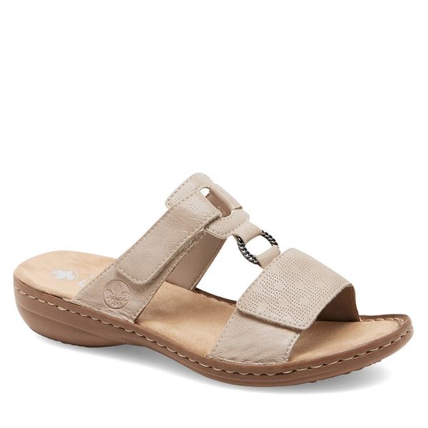 Klapki Rieker. Brązowe klapki damskie Rieker, bez wzorów, bez obcasa, bez zapięcia. Za 279.99 zł.