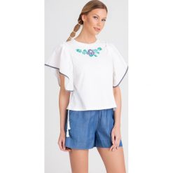 BLUZKA MY TWIN TWINSET. Białe bluzki damskie Twinset, l, z aplikacjami, z bawełny, bez kołnierzyka, bez ramiączek. Za 341.40 zł.