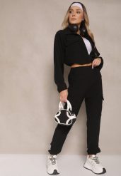 Czarny Komplet Dresowy Spodnie Cargo i Rozpinana Bluza Isovisa. Czarne bluzy damskie Renee, m, bez wzorów, z dresówki, bez ramiączek, bez kaptura. Za 74.99 zł.