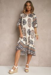 Czarna Pudełkowa Sukienka z Wiskozy w Abstrakcyjny Wzór Revirelle. Czarne sukienki damskie Renee, na spotkanie biznesowe, na lato, l, bez wzorów, z materiału, eleganckie, bez kołnierzyka, bez ramiączek, midi. Za 49.99 zł.