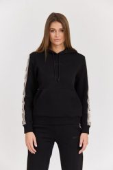 GUESS Czarna damska bluza Carla Hooded, Rozmiar L. Czarne bluzy damskie Guess, l, z aplikacjami, z bawełny, bez ramiączek, bez kaptura. W wyprzedaży za 265.99 zł.
