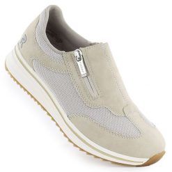 Półbuty damskie na podwyższeniu beżowe Rieker L5854-62. Brązowe półbuty damskie Rieker, bez wzorów, ze skóry ekologicznej, bez obcasa, bez zapięcia. Za 349.00 zł.