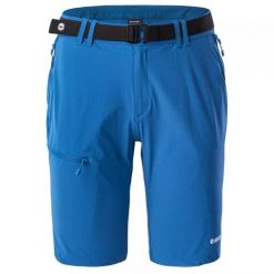 Spodenki męskie trekkingowe Hi-Tec Palmiro 1/2 - niebieskie, Rozmiar XL. Niebieskie szorty męskie Hi-tec, bez wzorów, z elastanu, sportowe. Za 142.99 zł.
