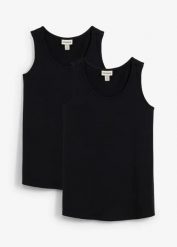 Top ciążowy i do karmienia piersią z bawełny (2 sztuki). Czarne topy damskie bonprix, bez wzorów, z bawełny, bez kołnierzyka, bez ramiączek. Za 124.99 zł.