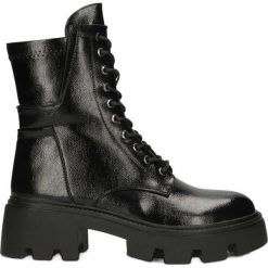 Stylowe Błyszczące Botki Filippo Black czarne. Czarne botki damskie na zimę, bez wzorów, ze skóry ekologicznej, eleganckie, bez obcasa, na obcasie, bez zapięcia. W wyprzedaży za 114.38 zł.