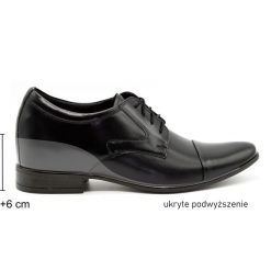 Olivier Buty męskie wizytowe P10 podwyższające czarne. Czarne buty wizytowe męskie bez wzorów, z materiału, bez obcasa, bez zapięcia. Za 453.66 zł.