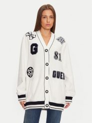 Guess T-Shirt V4BQ08 KCHV0 Biały Boxy Fit. Białe t-shirty damskie Guess, l, z aplikacjami, z bawełny, bez kołnierzyka, bez ramiączek. Za 599.99 zł.