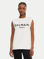 Balmain Top CF1ED001BB02 Biały Relaxed Fit. Białe topy damskie Balmain, m, bez wzorów, z bawełny, bez kołnierzyka, bez ramiączek. Za 1,529.00 zł.