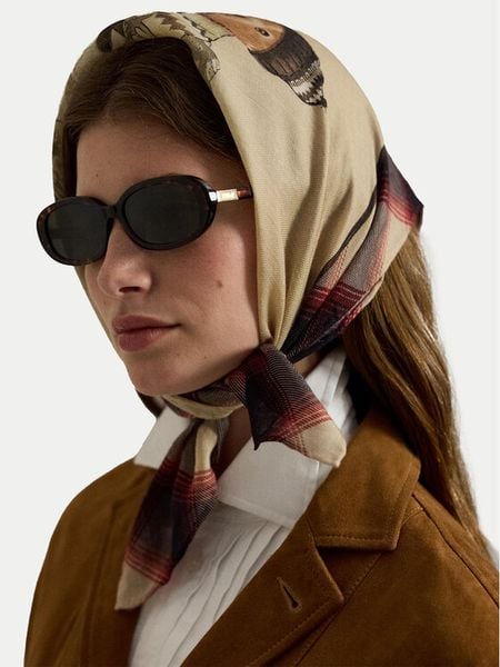 Polo Ralph Lauren Apaszka 455P04665001 Beżowy. Brązowe rękawiczki damskie Polo Ralph Lauren, bez wzorów, z wełny. Za 379.99 zł.