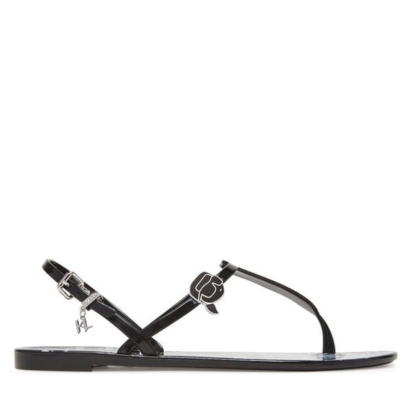 Sandały KARL LAGERFELD. Czarne sandały damskie KARL LAGERFELD, bez wzorów, bez obcasa, na płaskiej podeszwie, bez zapięcia. Za 299.99 zł.